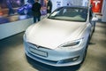 An electric vehicle Tesla S at the Tesla motor show in Berlin. A modern electric car. Royalty Free Stock Photo