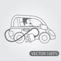 Electric vehicles black and white outline drawing. Ecological transport. The car of the future. Modern technologies Royalty Free Stock Photo