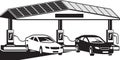 Electric vehicles at charging station with photovoltaic panels