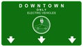 Electric vehicles. Illustration, the downtown. Directional wayfinding signage.