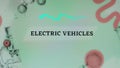 Electric Vehicles inscription on light green background with Lightning illustration. Transportation concept