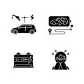 Electric vehicles travel black glyph icons set on white space