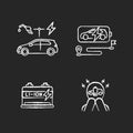 Electric vehicles travel chalk white icons set on black background