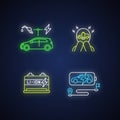 Electric vehicles travel neon light icons set