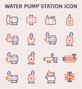 Electric water pump and steel pipe for water distribution icon design, color and outline