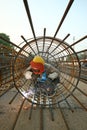 Electric welders in a construction site