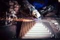 Electric wheel grinding on steel structure in industrial factory. worker cutting steel Royalty Free Stock Photo