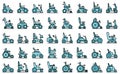 Electric wheelchair icons set vector flat