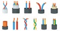 Electric wire connection icon set. Cable network element