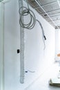 Electric wires reconstruction room. Renovation new house interior. Vertical shot Royalty Free Stock Photo