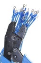 Electric wires with terminals and crimping tool Royalty Free Stock Photo