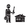 Electric work black vector concept icon. Electric work flat illustration, sign