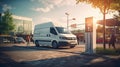 Electric work van plugged in at charging station. Generative AI