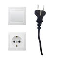 Electrical adapter with outlet and black switch. Royalty Free Stock Photo