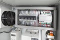 Electrical background,voltage switchboard with circuit breakers.