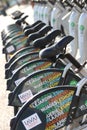 Electrical Bicycle, Public shared bikes parked in a station in Laval