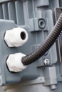Electrical box with connected cable. Detail and part of electric engine or industrial machinery