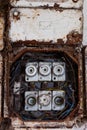 Electrical cabinet in old, abandoned workshop Royalty Free Stock Photo