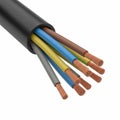 Electrical Cable with Stripped Copper Wires and Colored Insulation on White Background power cable Royalty Free Stock Photo