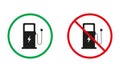 Electrical Charging Station Red and Green Warning Signs. Fuel Energy, Gas Station Silhouette Icons Set. Gasoline Royalty Free Stock Photo