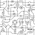 Electrical circuit of radio device resistance, transistor, diode, capacitor, inductor.