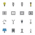 Electrical components filled outline icons set