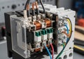 Electrical contactor featuring a complex arrangement of wires and electromagnetic coils. Copper Royalty Free Stock Photo