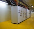 Electrical control cabinet and circuit breakers are usually securely locked in the control rooms of new commercial buildings.Thaid Royalty Free Stock Photo