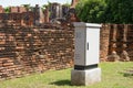 Electrical control cabinet located at ruins historical park