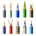 Electrical copper cable. Set with varieties of electric wire. Connection cable power colored for network and electricity Royalty Free Stock Photo