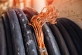Electrical copper cable with thick inner core, large cross section for high voltage Royalty Free Stock Photo