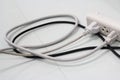 Electrical cords connected. Royalty Free Stock Photo