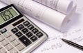 Electrical diagrams, calculator and mathematical calculations. Engineer jobs concept Royalty Free Stock Photo