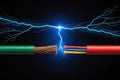 Electrical Discharge Between Two Cables with Stripped Wires on a Black Background Royalty Free Stock Photo