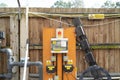 Electrical distribution board and circuit breaker seen at a koi fish seller.