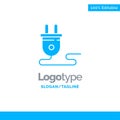 Electrical, Energy, Plug, Power Supply,  Blue Solid Logo Template. Place for Tagline Royalty Free Stock Photo