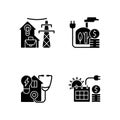 Electrical energy purchase black glyph icons set on white space Royalty Free Stock Photo