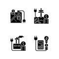 Electrical energy purchase expense black glyph icons set on white space Royalty Free Stock Photo