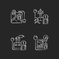 Electrical energy purchase expense chalk white icons set on dark background Royalty Free Stock Photo