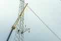 Electrical engineer or electrician use the crane to lift to repair the high voltage pole