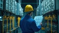 Electrical engineer holding blueprints in a control room Royalty Free Stock Photo