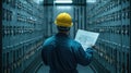 Electrical engineer holding blueprints in a control room Royalty Free Stock Photo