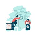 Electrical Engineer Working with Engineers Electricians Work with Electrical Equipment Vector Illustration