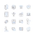 Electrical engineering line icons collection. Circuits, Transformers, Wires, Voltage, Resistance, Capacitors, Diodes