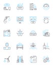 Electrical engineering linear icons set. Circuitry, Power, Energy, Voltage, Current, Magnetic, Transformer line vector