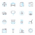 Electrical engineering linear icons set. Circuitry, Power, Energy, Voltage, Current, Magnetic, Transformer line vector
