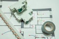 Electrical Equipment On House Plans Royalty Free Stock Photo