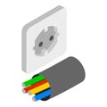 Electrical equipment icon isometric vector. White power outlet electrical cable