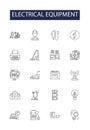 Electrical equipment line vector icons and signs. equipment, wiring, switch, capacitor, transformer, plug, outlet, cable