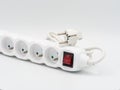 Electrical extension cord on a white background, power board